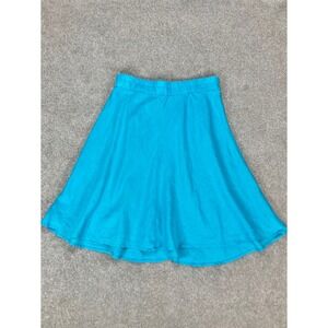 Sunny Leigh 100% Linen A-Line Midi Skirt Womens M Turquoise Blue Coastal Breezy